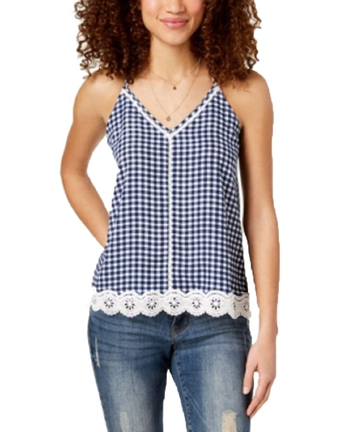 Juniors' Gingham Crochet Tank Top