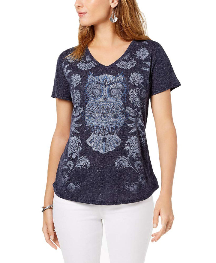 Style & Co Petite Owl Graphic Top