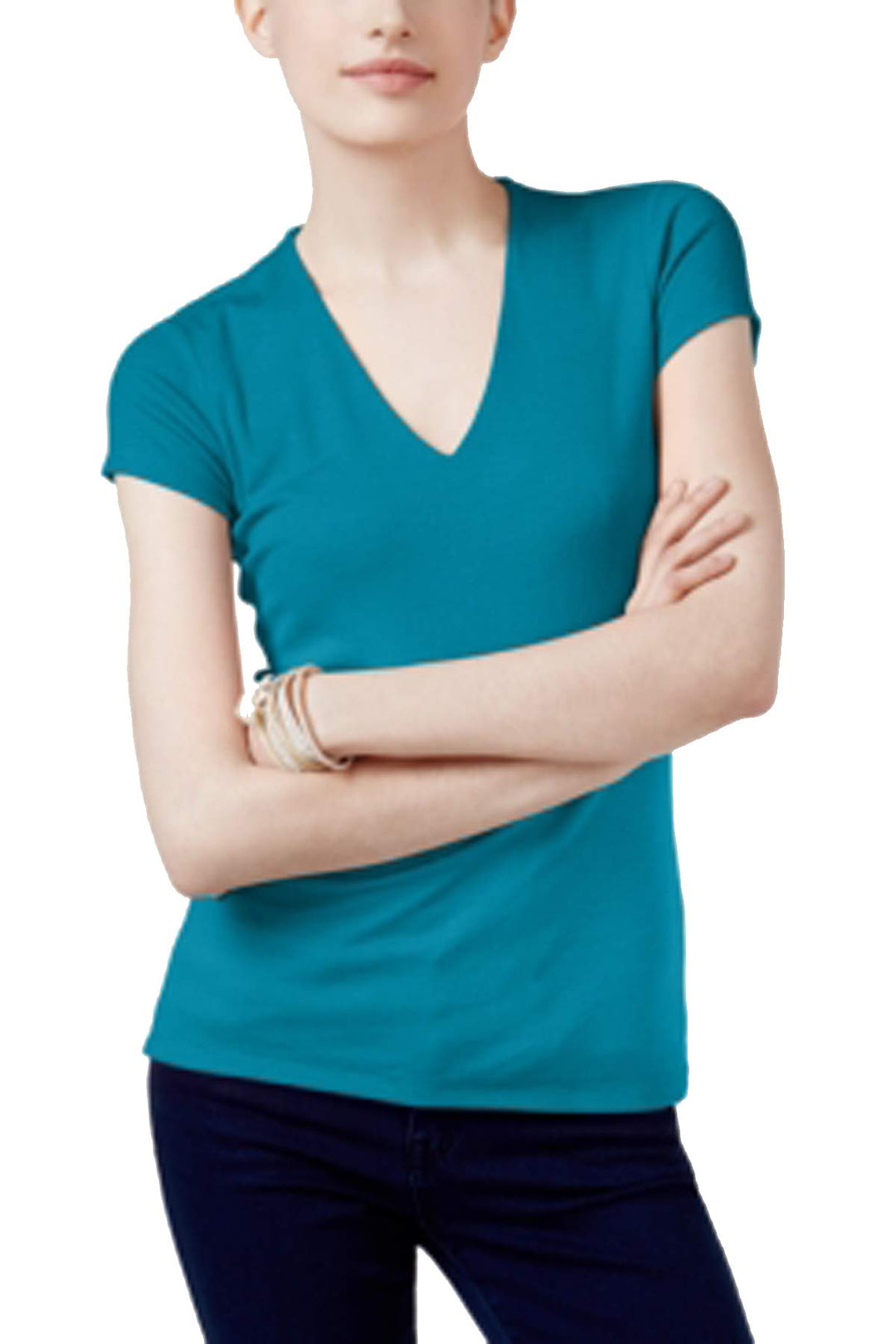 INC International Concepts Ribbed V Neck Top