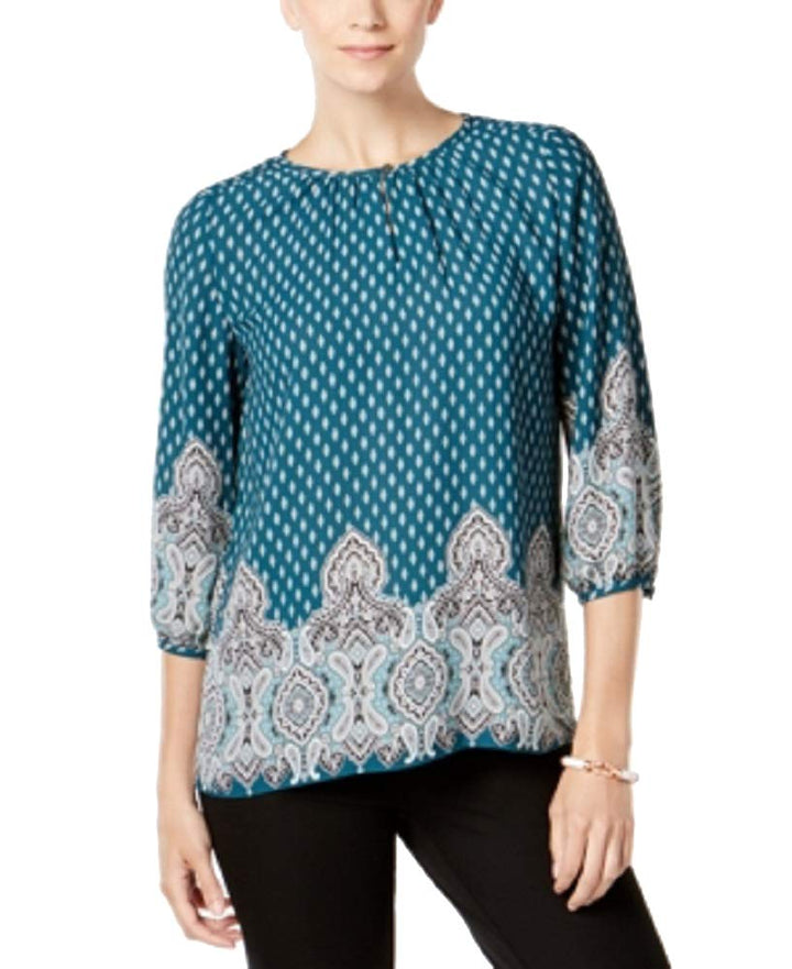 Charter Club Petite Mixed Print Blouse