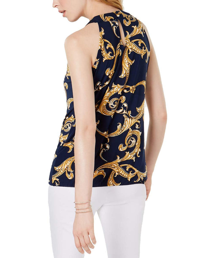 INC Printed Surplice Keyhole Top