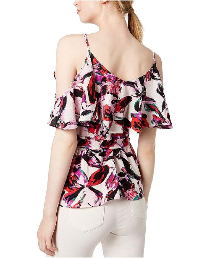 Cold-Shoulder Printed Surplice Top