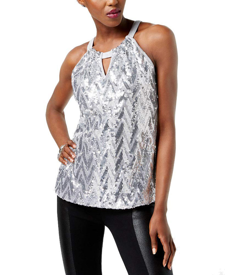 Petite Sequinned Cutout Halter Top