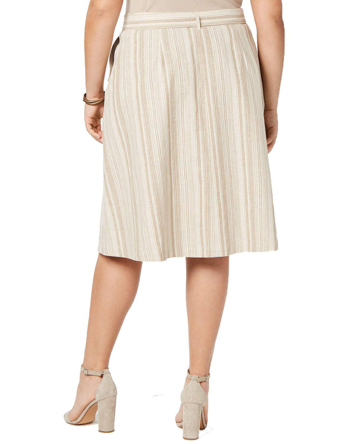 Trendy Plus Size Striped Button Front Midi Skirt