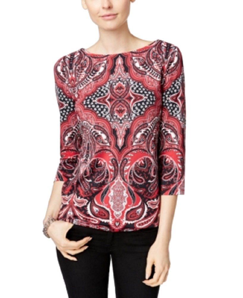 Charter Club Petite Printed Boat Neck Top