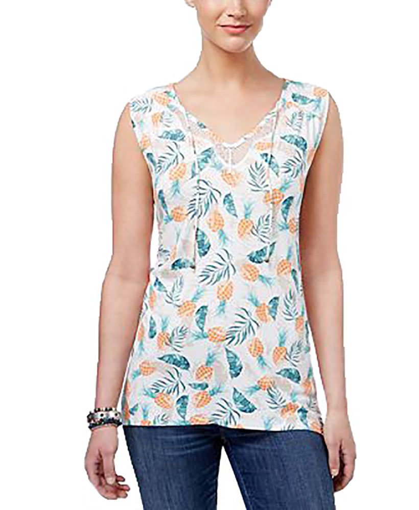 Style & Co Petite Pineapple Print Lace Top