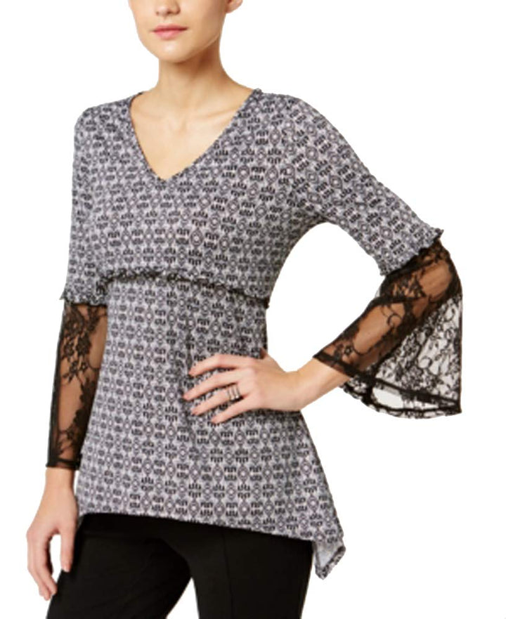 NY Collection Printed Lace Sleeve Top
