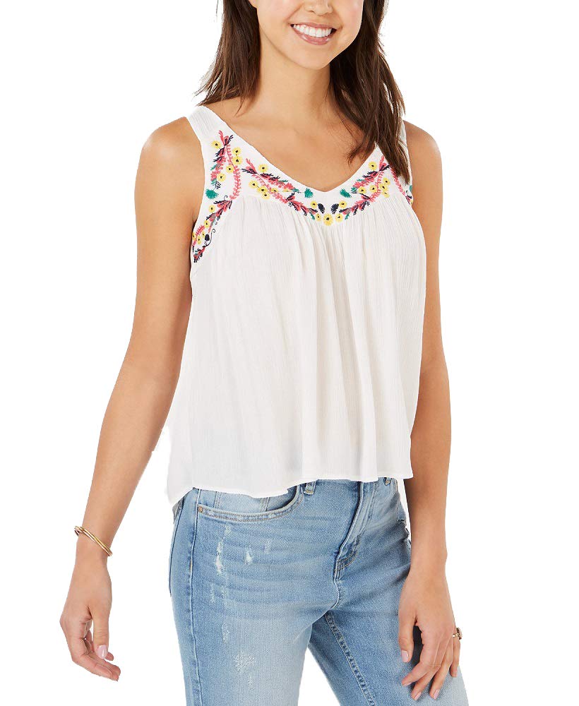 Juniors' Sleeveless Embroidered Top