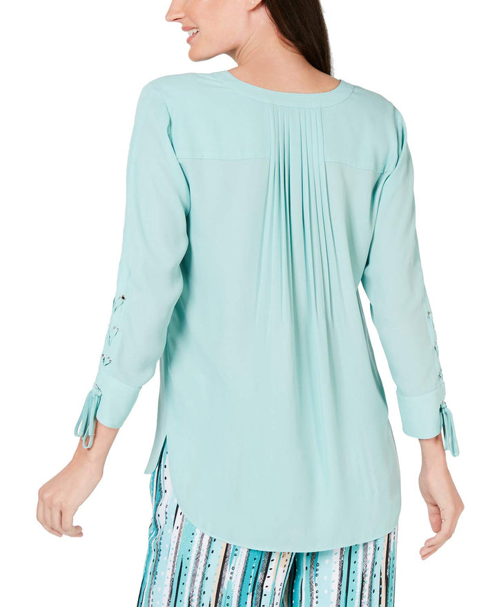 JM Collection Split-Neck Grommet-Sleeve Top (Jade Isle, XL)