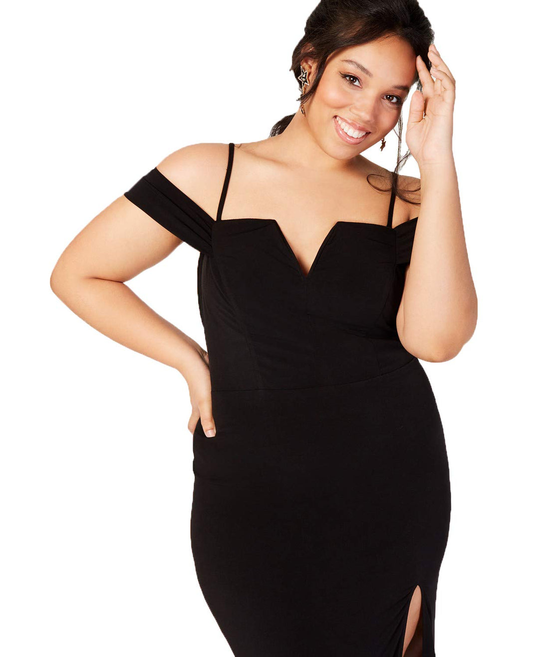City Studios Trendy Plus Size Off The Shoulder Slit Gown