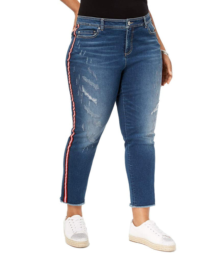 I.N.C. Plus Size Cropped Racing-Stripe Jeans