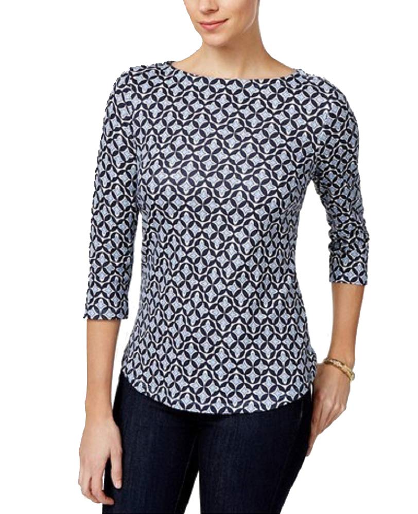Charter Club Button Shoulder Print Top