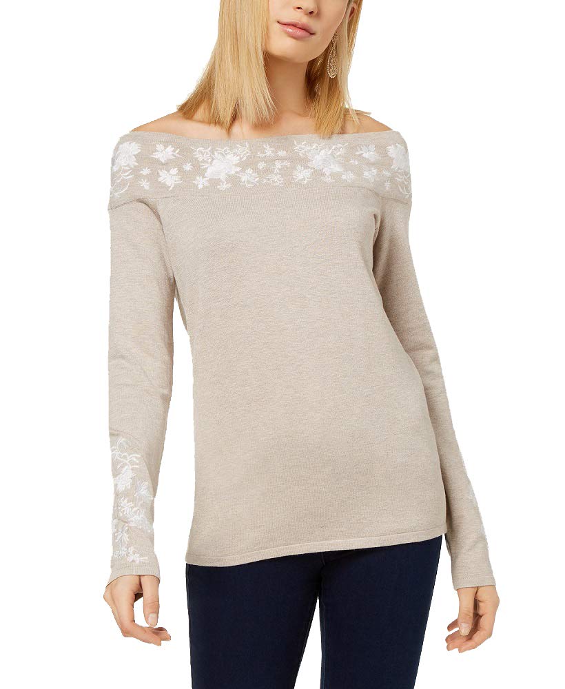 Embroidered Off The Shoulder Sweater