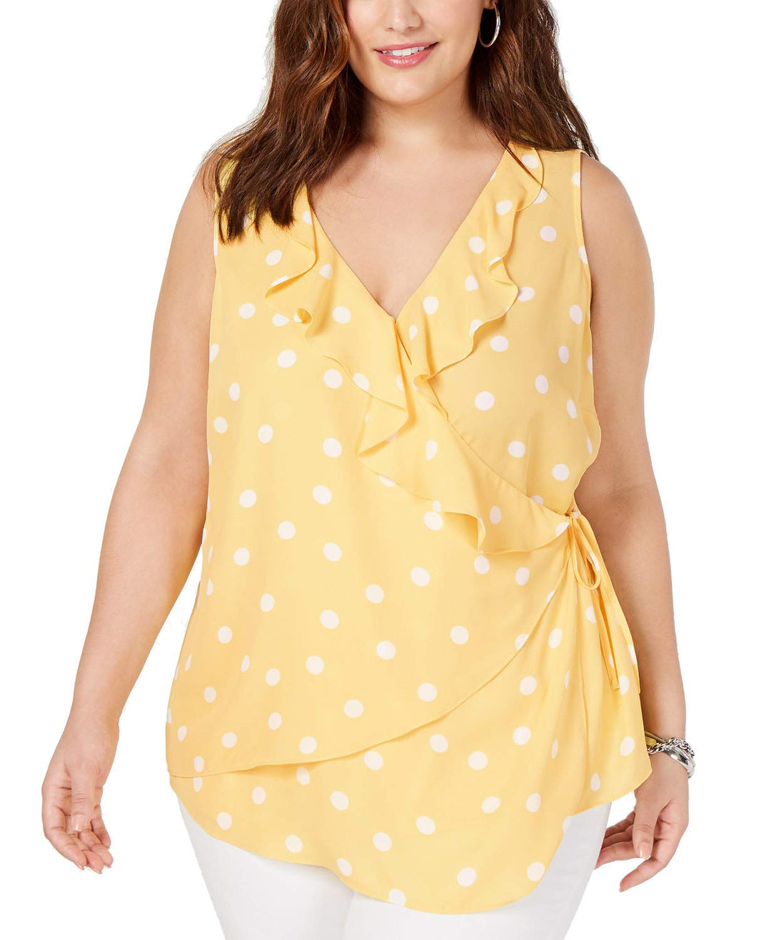 Plus Size Sleeveless Polka Dot Wrap Top