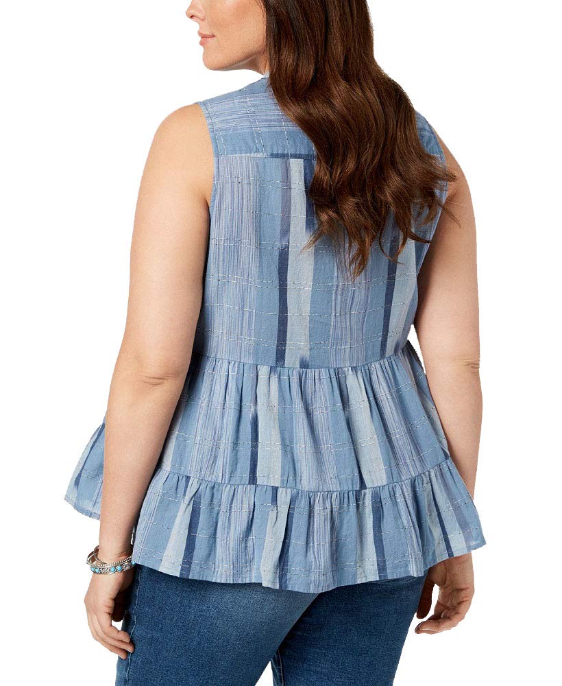 Style & Co Plus Size Cotton Striped Lace Up Ruffled Top