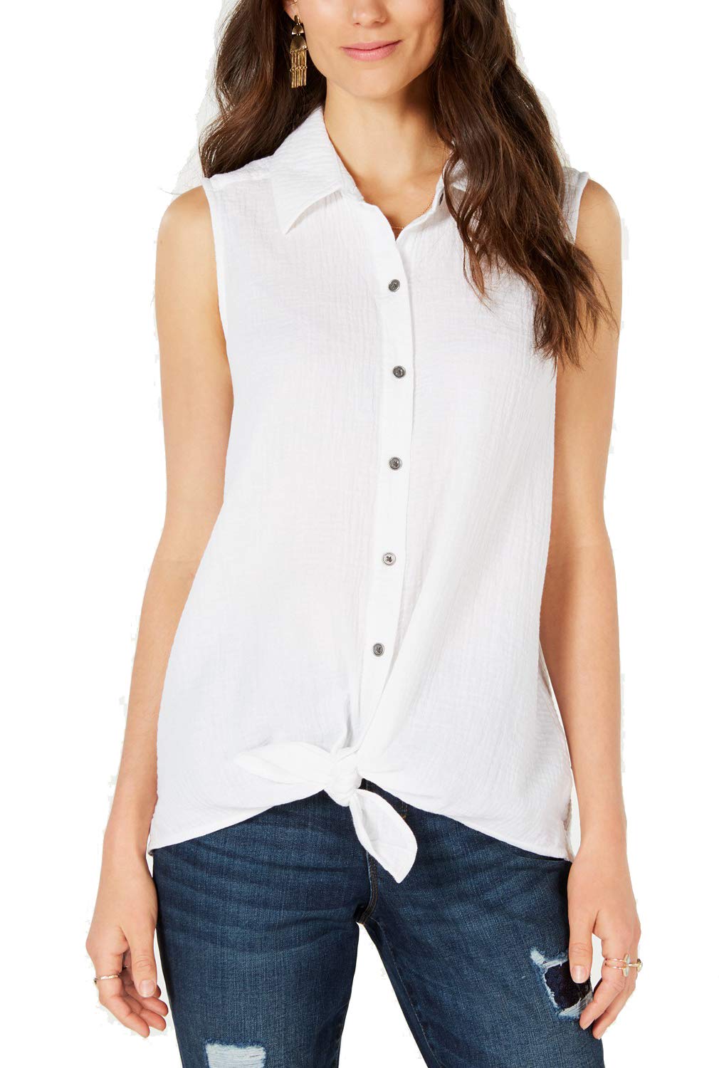 Petite Tie-Front Button-Up Top