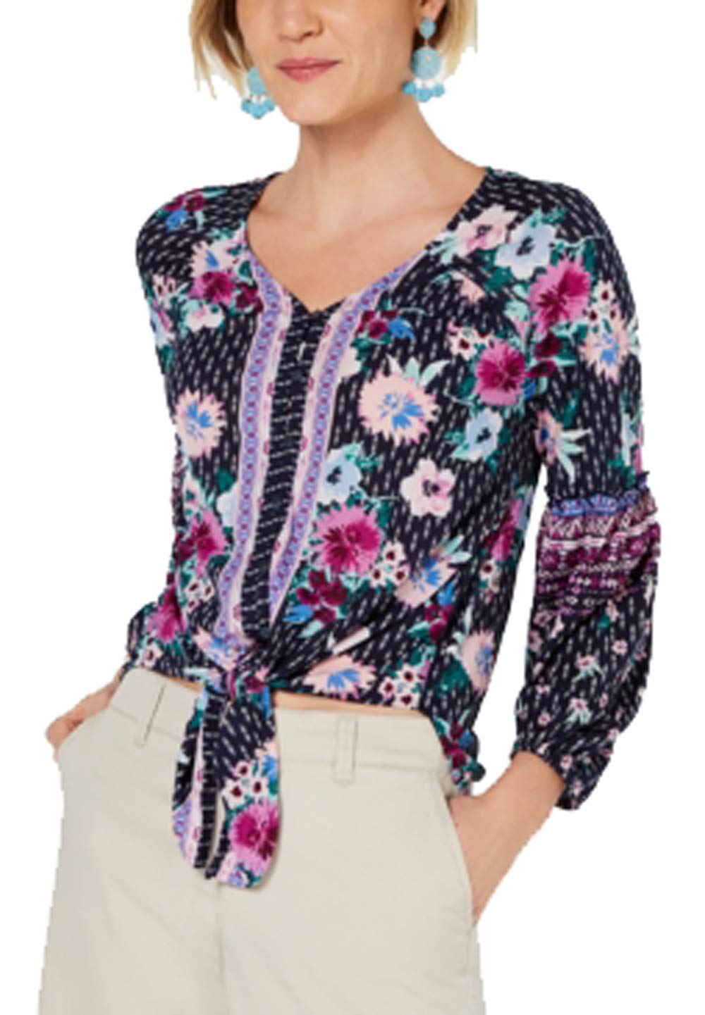 Printed Tie-Front Top