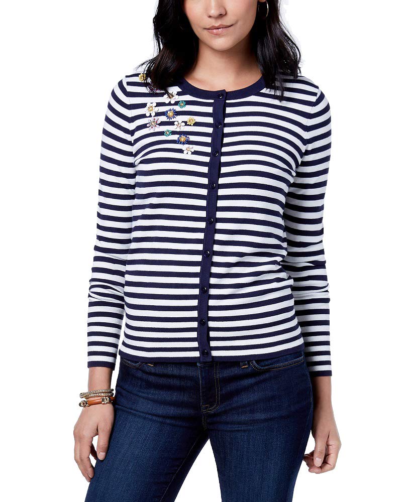 Charter Club Embellished Striped Cardigan