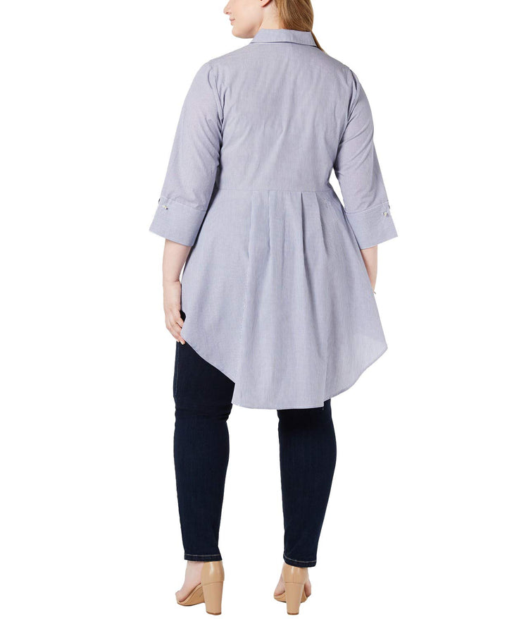 Plus Size Cotton Pleated High-Low Blouse