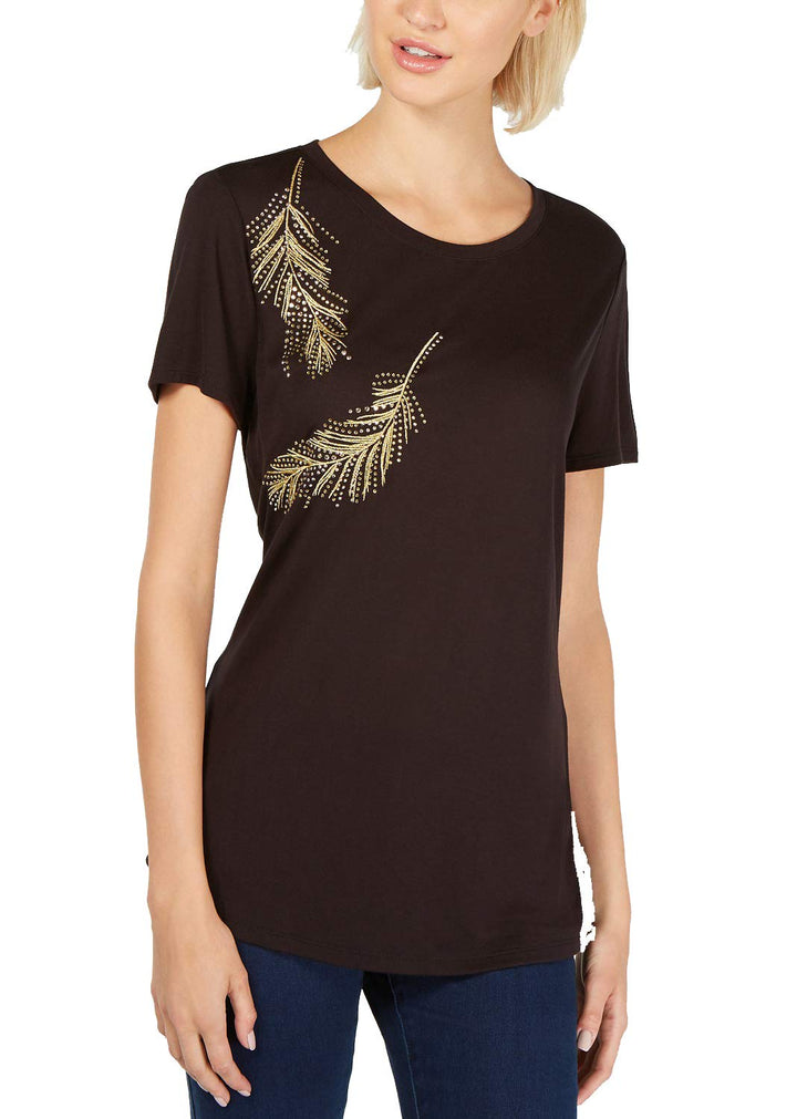Linen Embellished Feathers T-Shirt