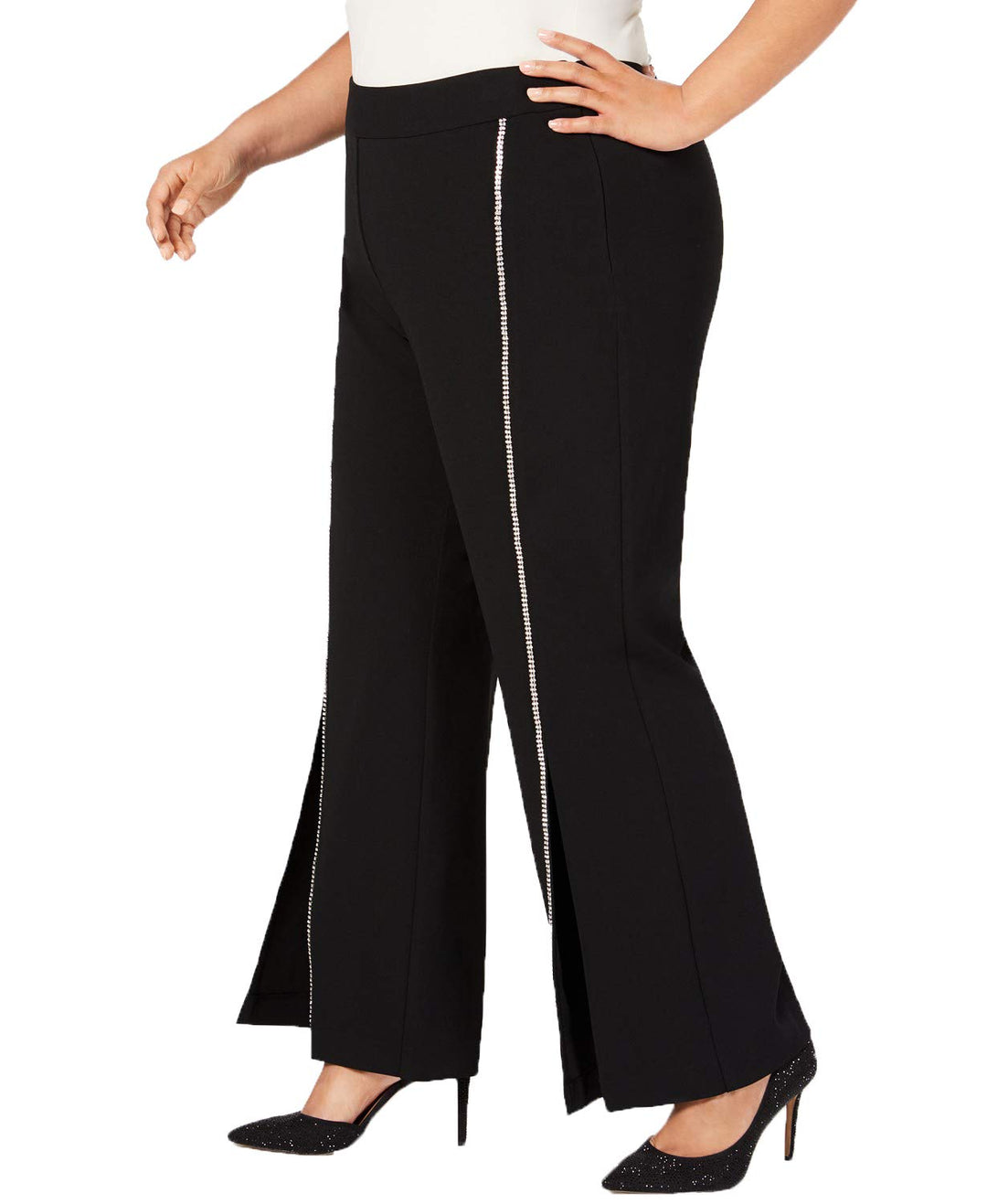 I.N.C. Plus Size Rhinestone-Trim Crepe Wide-Leg Pants