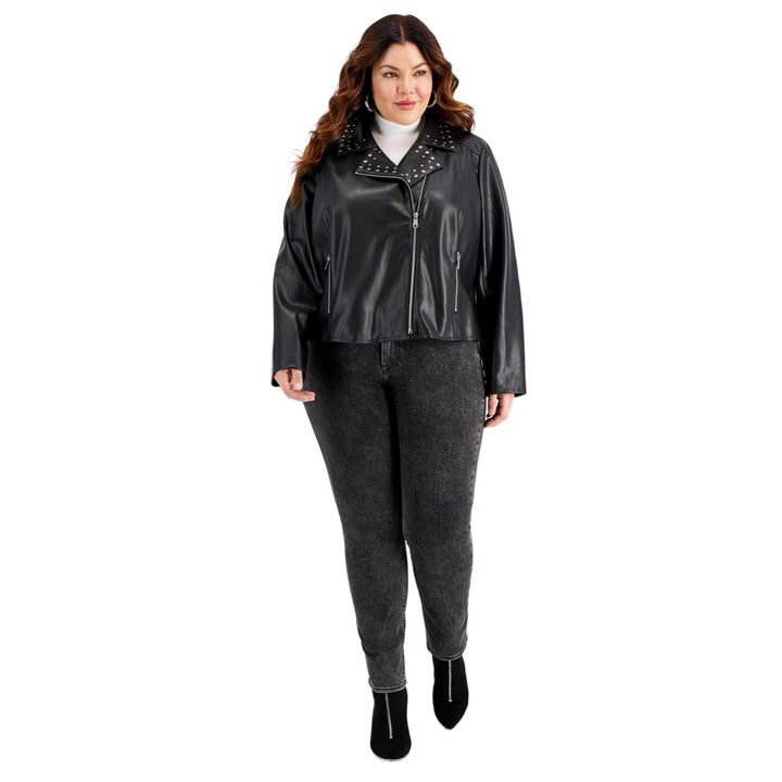 Bar III Plus Size Studded Faux Leather Jacket