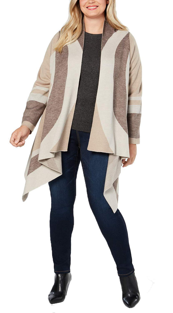 I.N.C. Plus Size Colorblocked Draped Cozy Cardigan