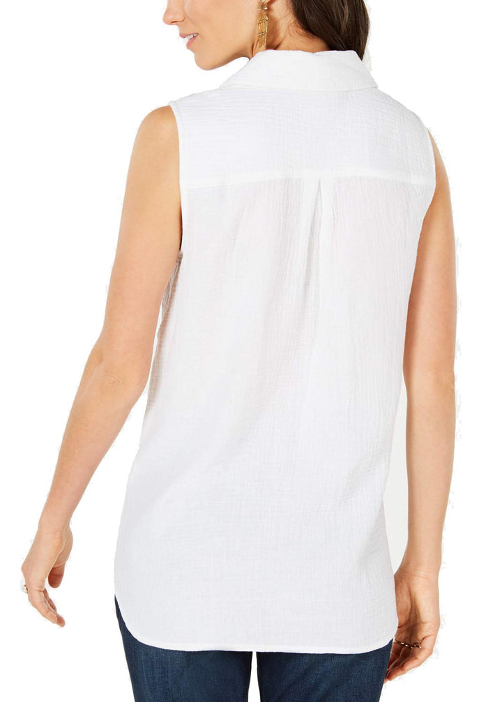 Petite Tie-Front Button-Up Top