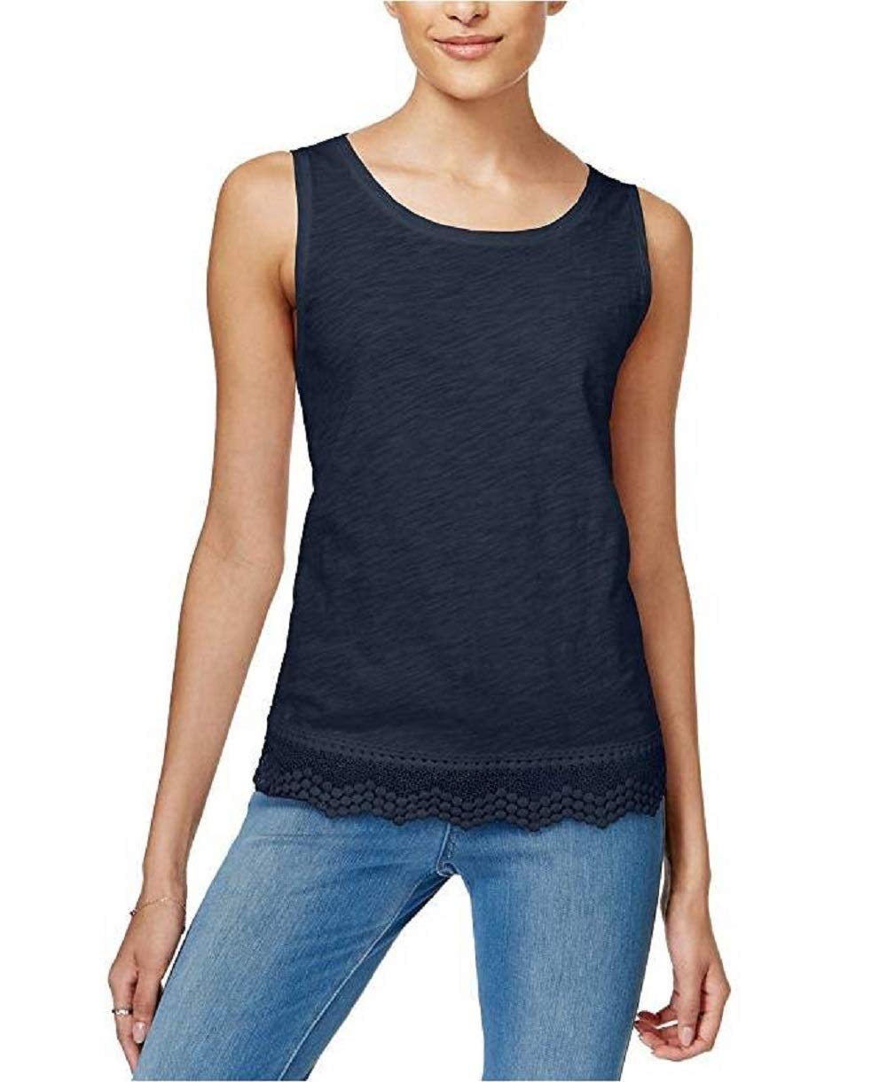 Maison Jules Cotton Crochet Hem Tank Top