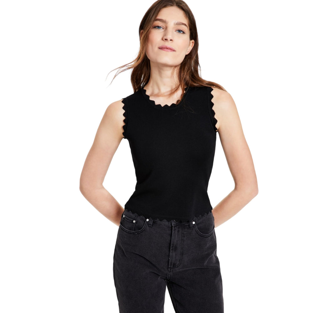Bar III Solid Textured Scalloped Sweater