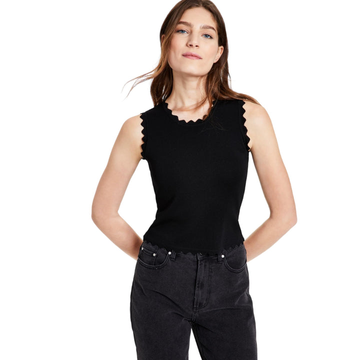 Bar III Solid Textured Scalloped Sweater
