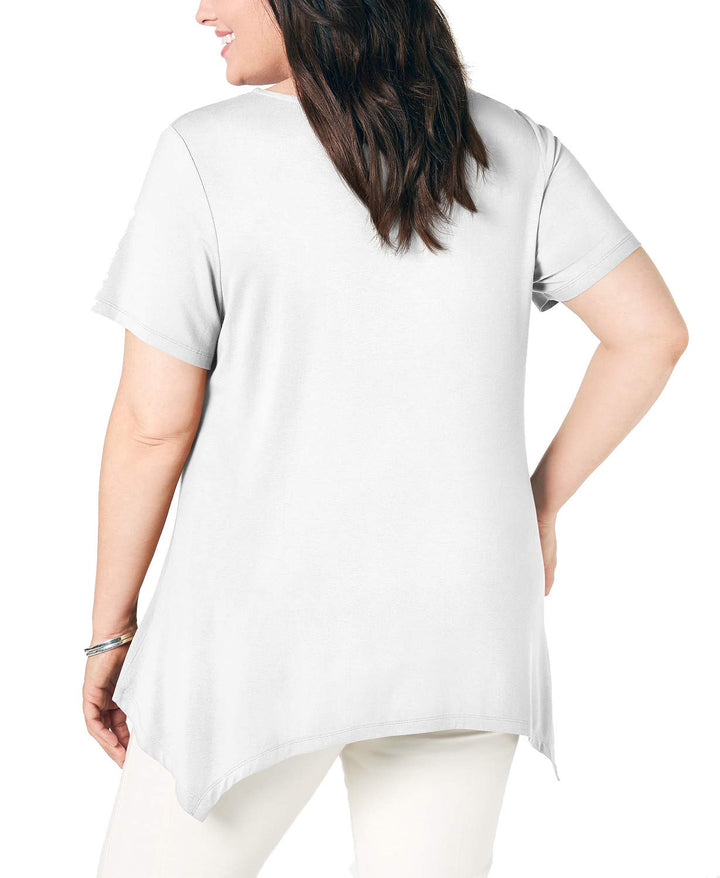 Plus Size V-Neck Handkerchief-Hem Top