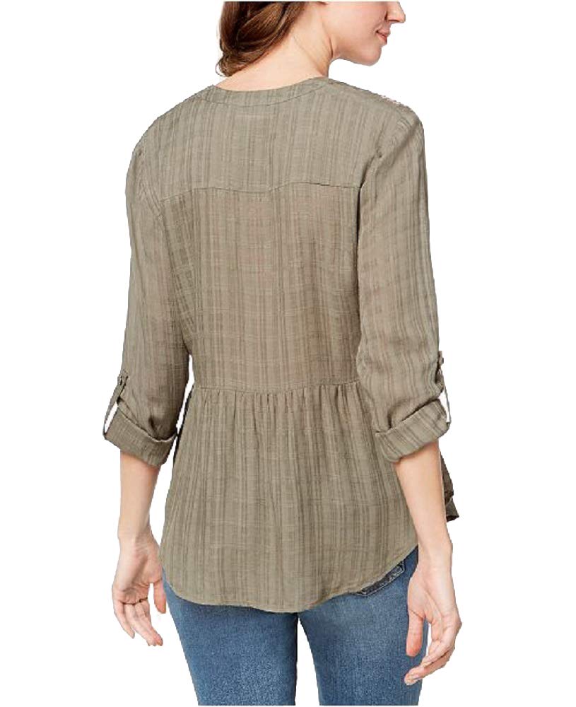 Embroidered Roll-Tab-Sleeve Shirt