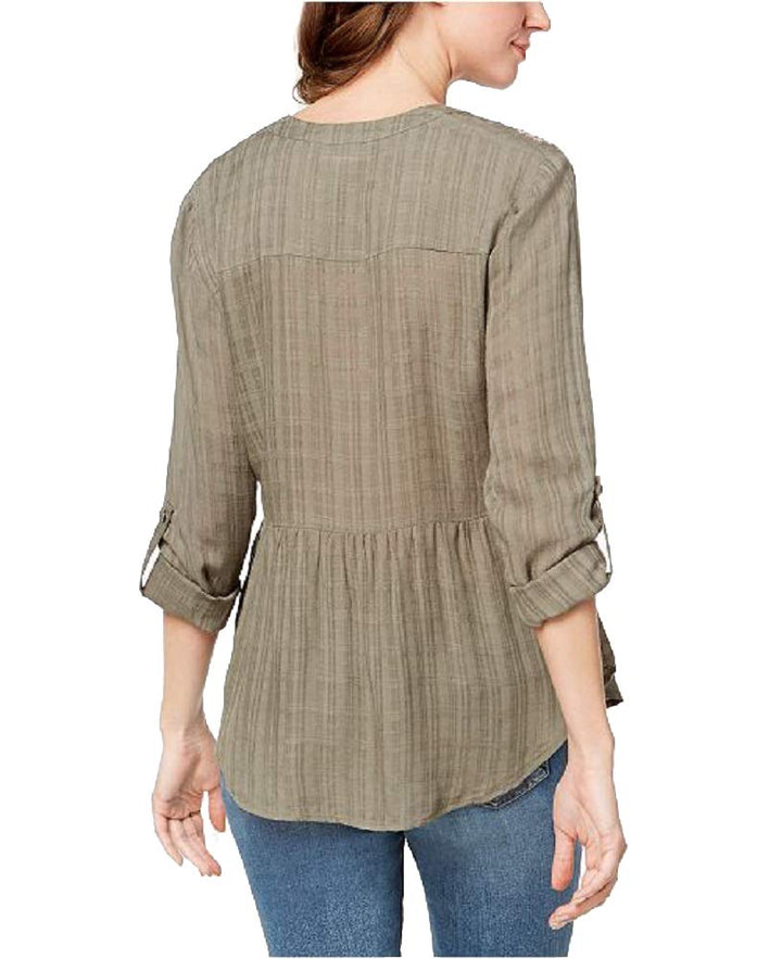 Embroidered Roll-Tab-Sleeve Shirt