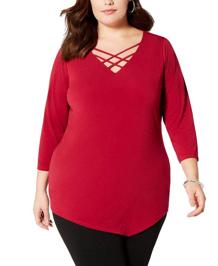 Plus Size Asymmetric Criss-Cross Top