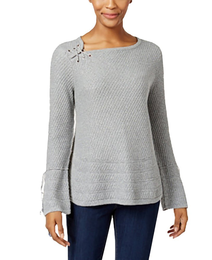 Style & Co Lace Up Bell Sleeve Sweater