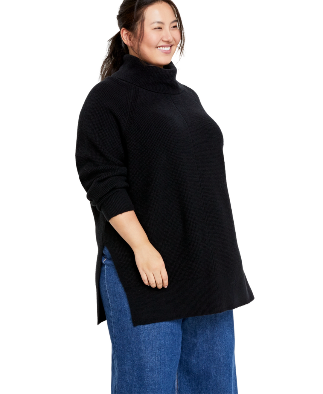 Plus Size Turtleneck Waffle-Knit Tunic Sweater