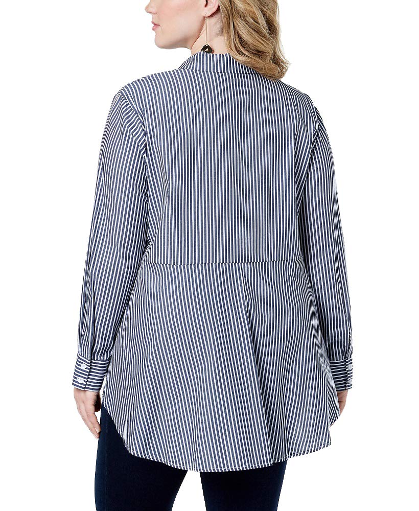 Say What Trendy Plus Size Cotton Striped Peplum Button Front Shirt