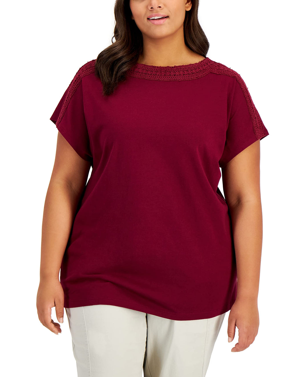 Karen Scott Plus Size Crochet Trim Top