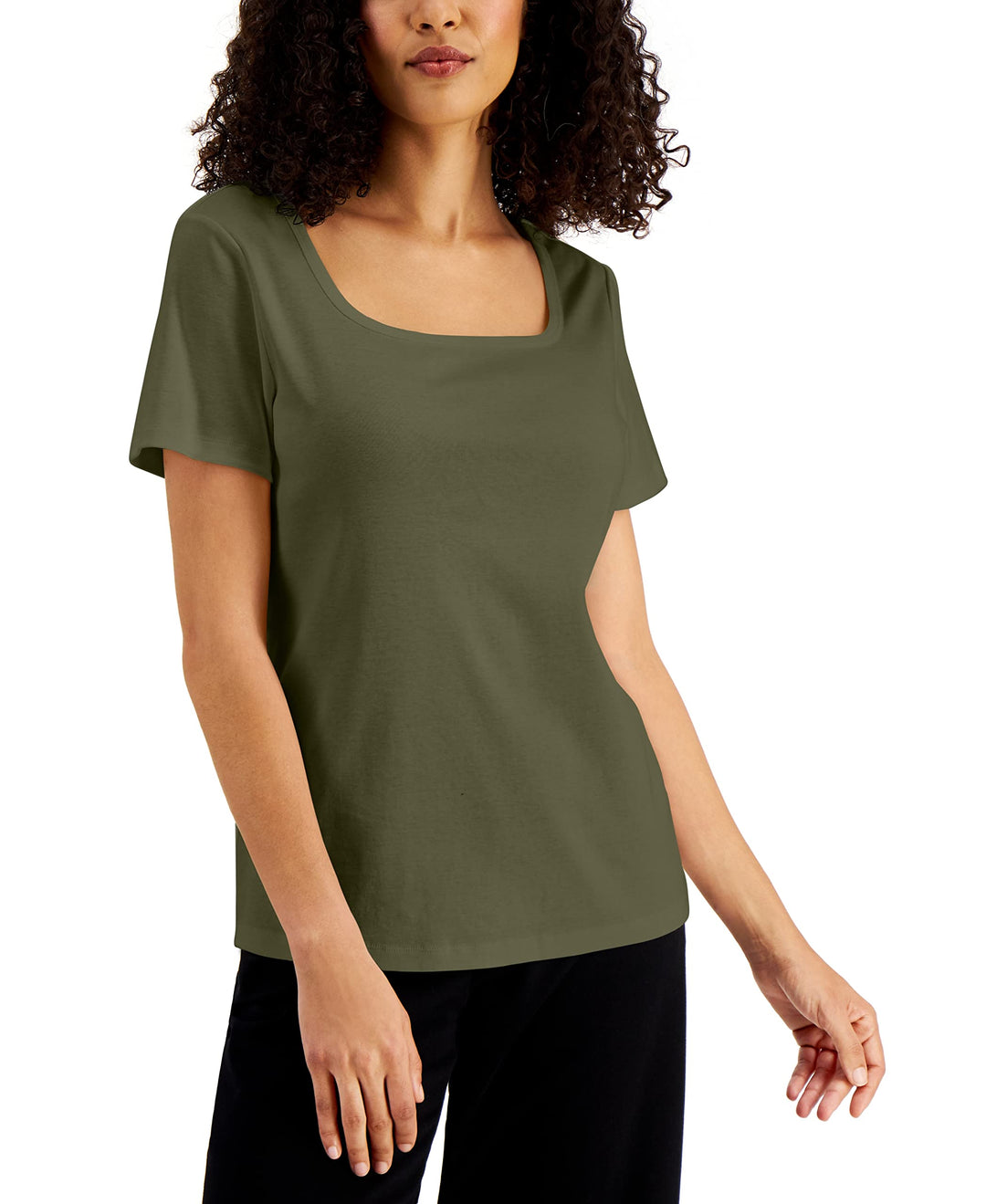 Karen Scott Solid Square Neck Cotton Top