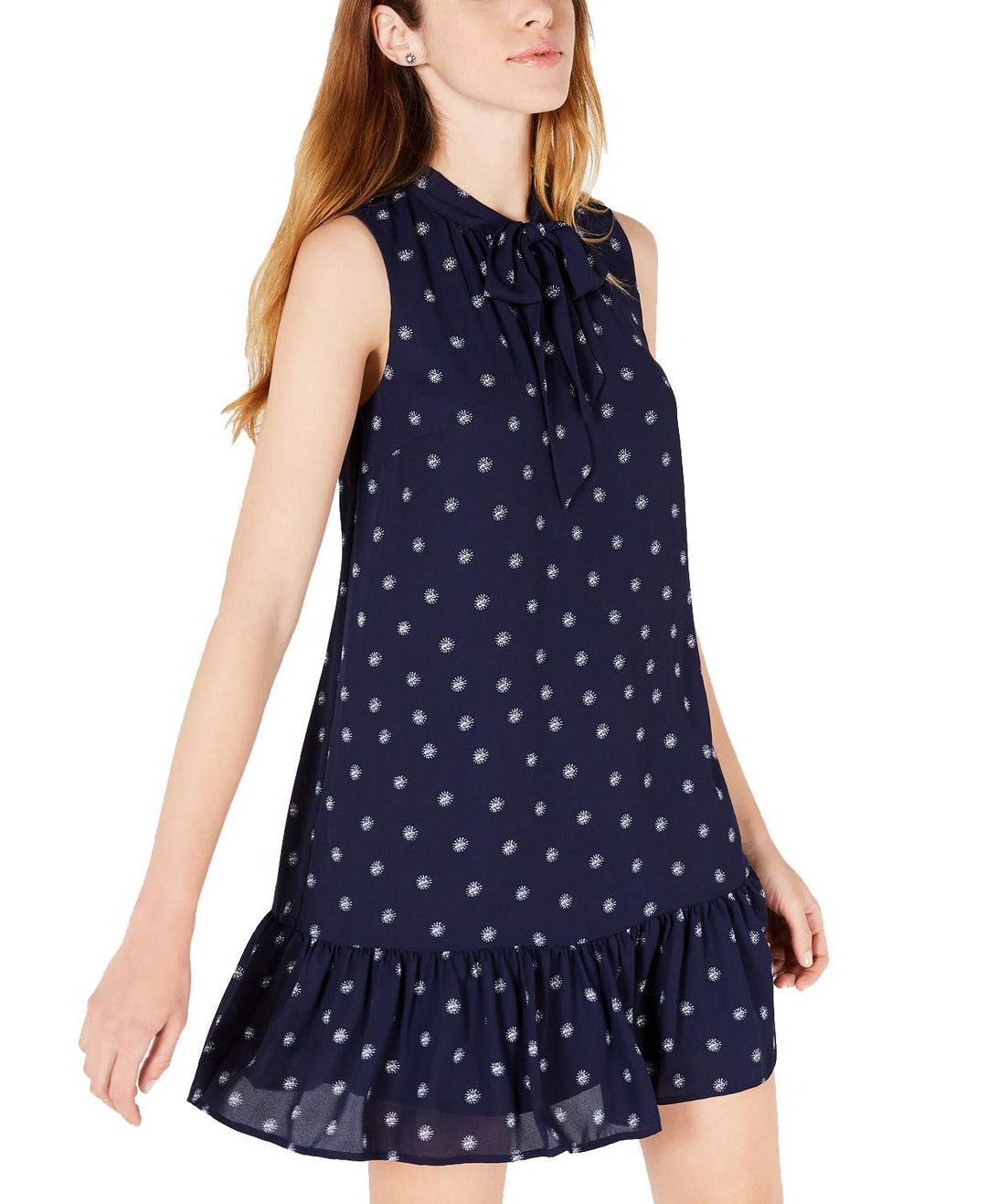 Maison Jules Printed Ruffle Tie Neck Dress