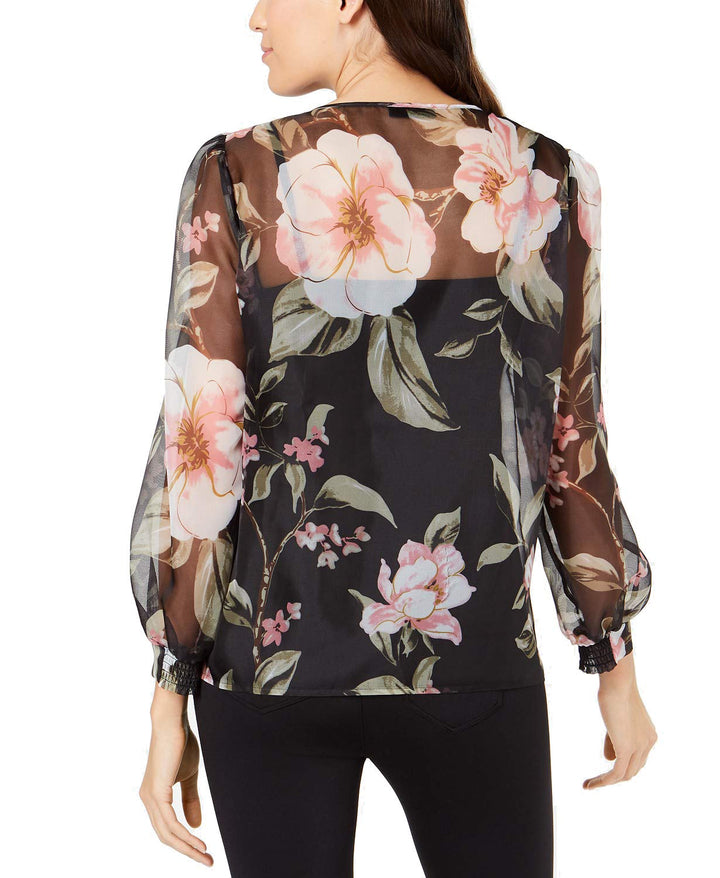 Printed Balloon-Sleeve Blouse
