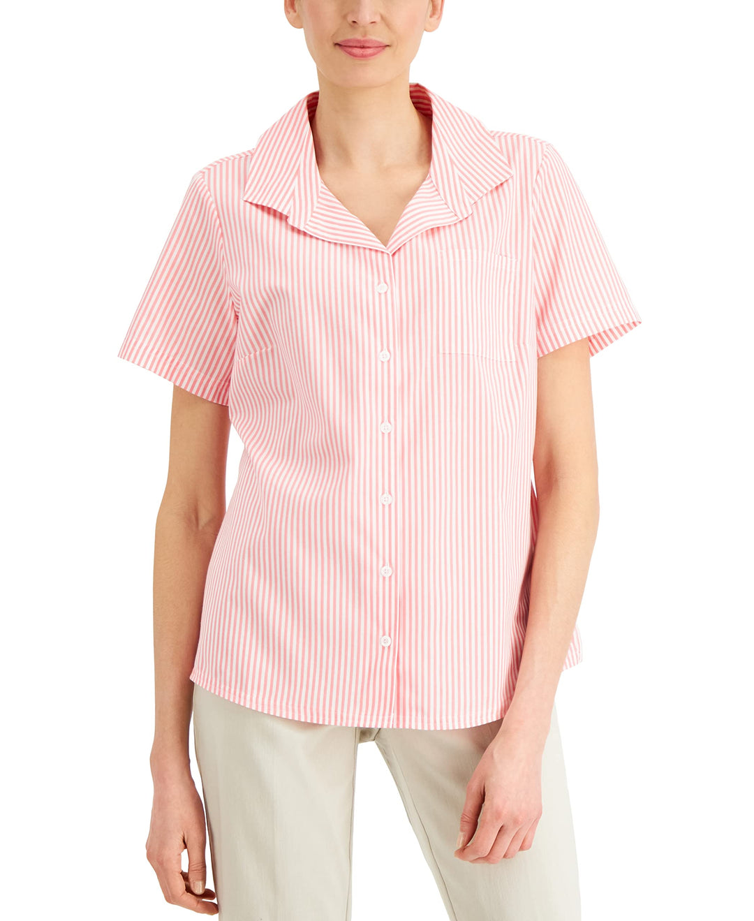 Karen Scott Petite Striped Woven Shirt