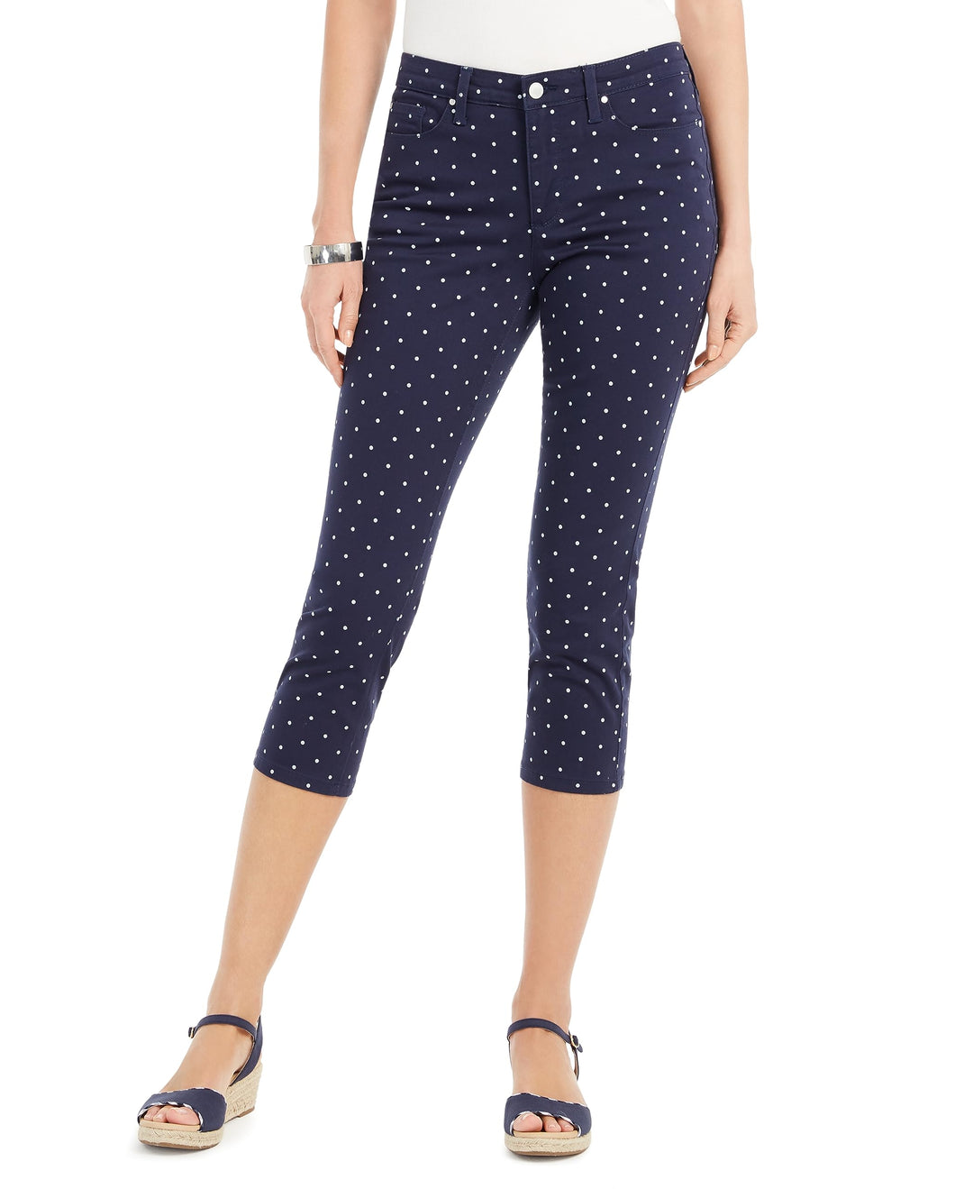 Charter Club Polka Dot Printed Bristol Tummy Control Capri Jeans