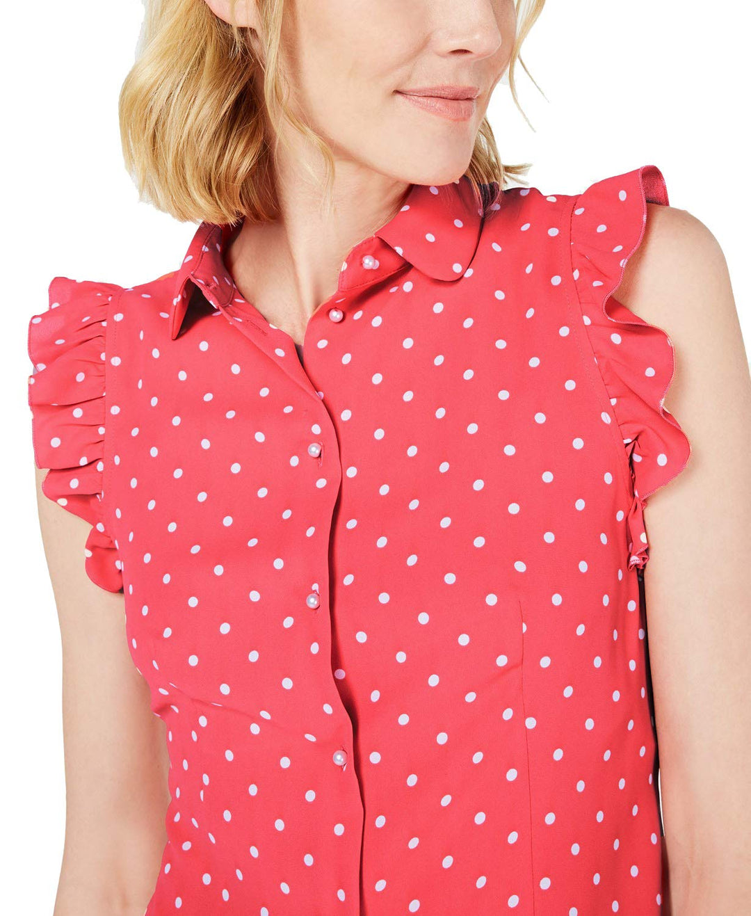 Anne Klein Dot-Print Ruffle-Sleeve Shirt (Cape Cod/Anne White, 8)