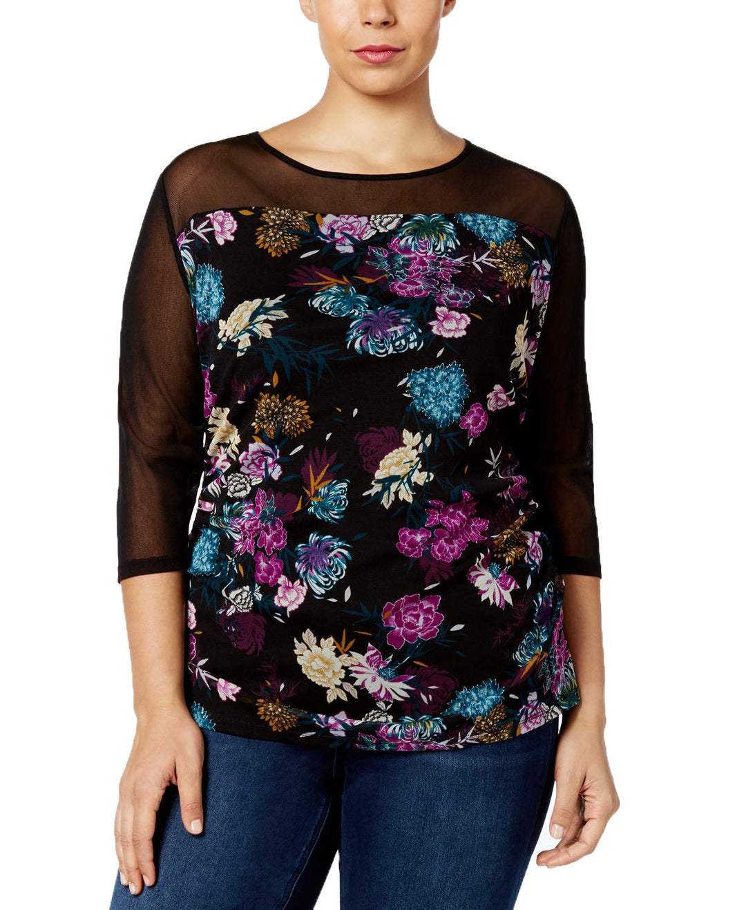INC International Concepts Plus Size Printed Illusion Top