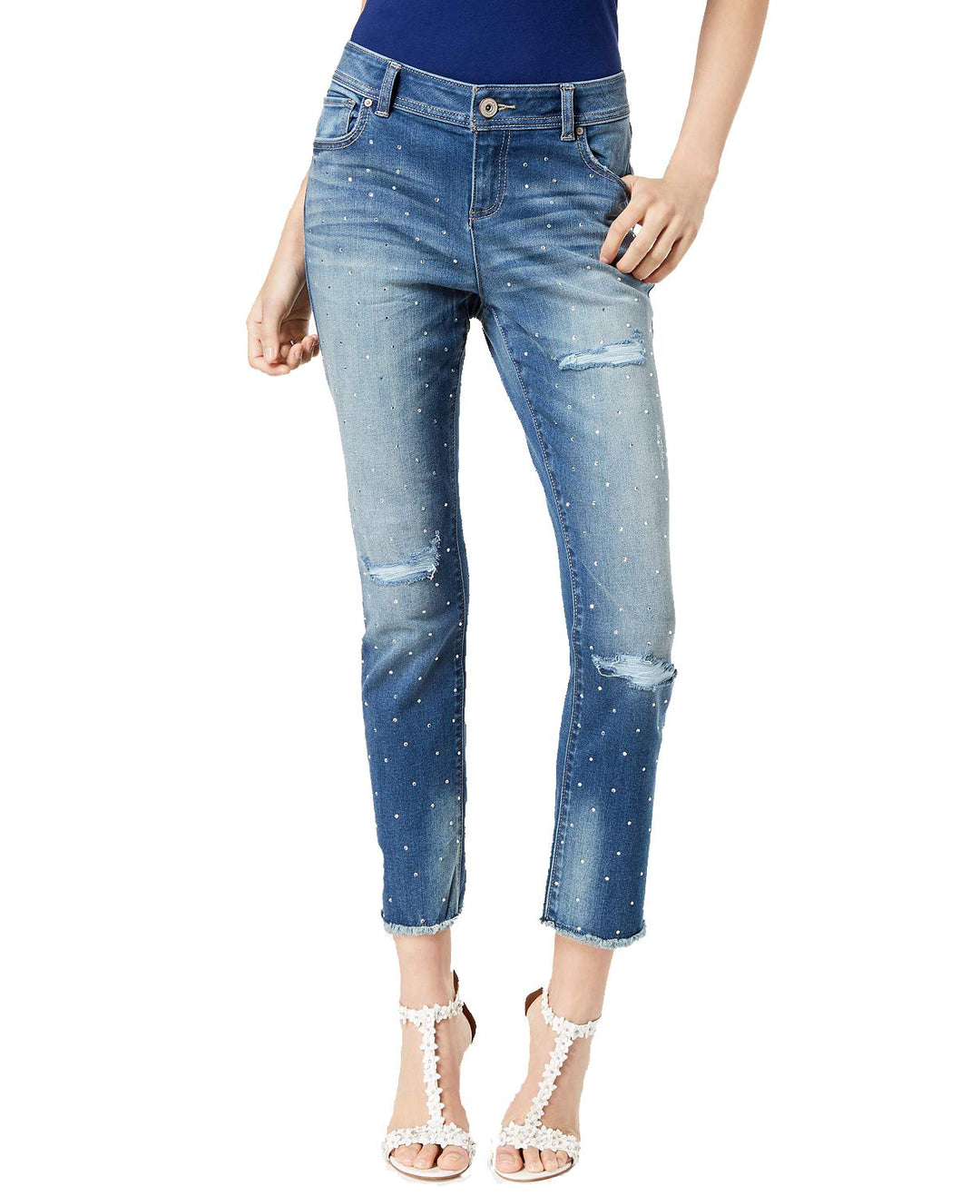 Curvy Fit Studded Frayed Hem Jeans