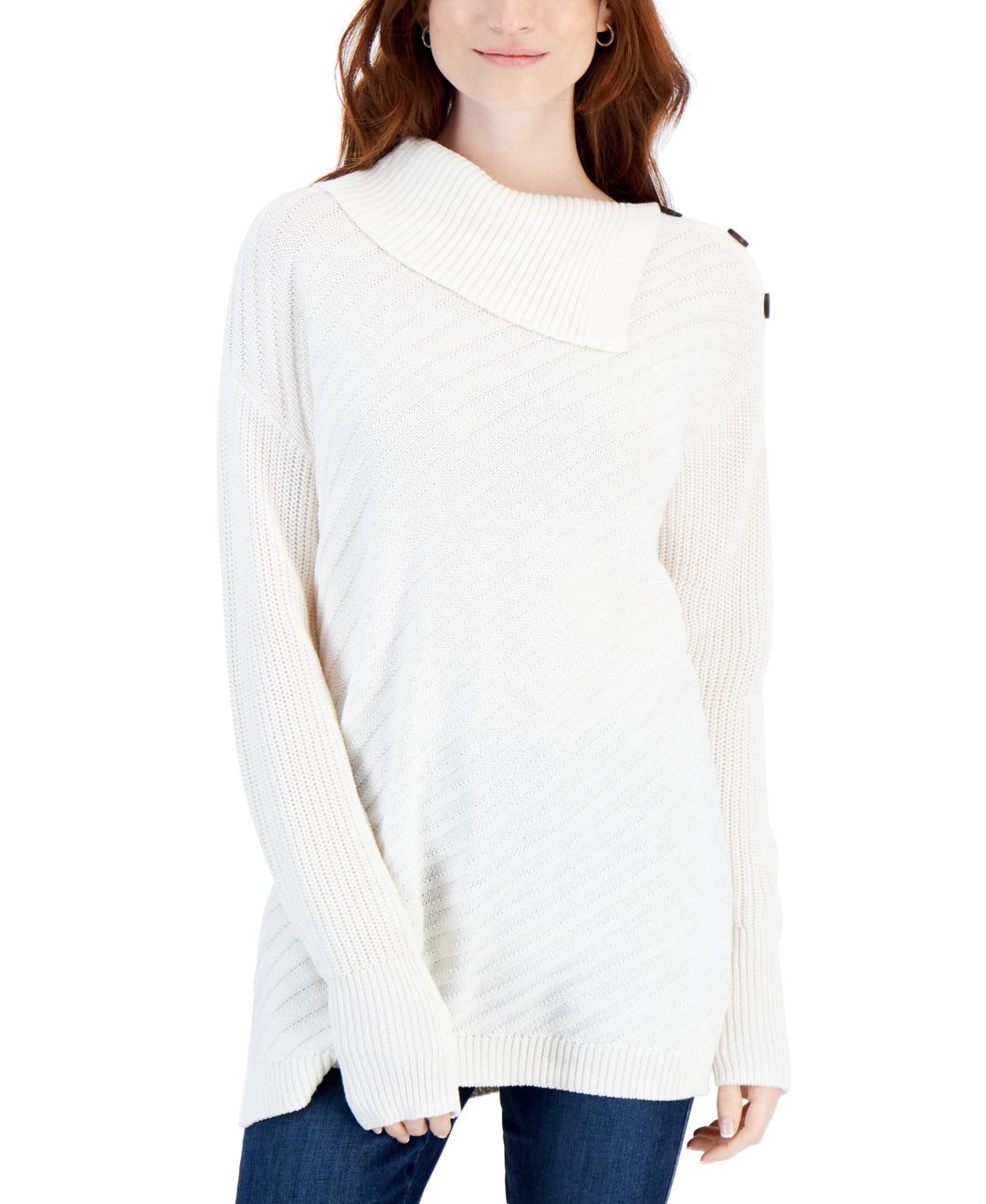Style & Co Petite Ribbed Button Detail Tunic Sweater