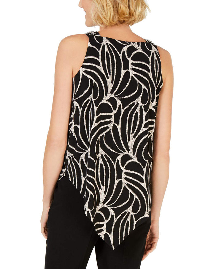 V-Hem Embellished Shoulder Sleeveless Top