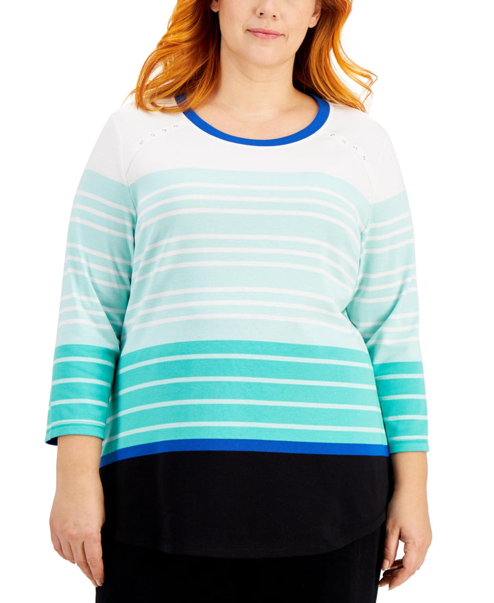 Karen Scott Plus Size Becca Striped T-Shirt